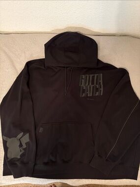 Black 'Gotta Catch Em All' Graphic Hoodie with Pikachu Accent NWOT